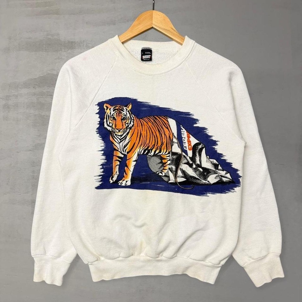 Vintage Screen Stars Sweatshirt White Memphis Tigers Federal‎ Express 80s Large
